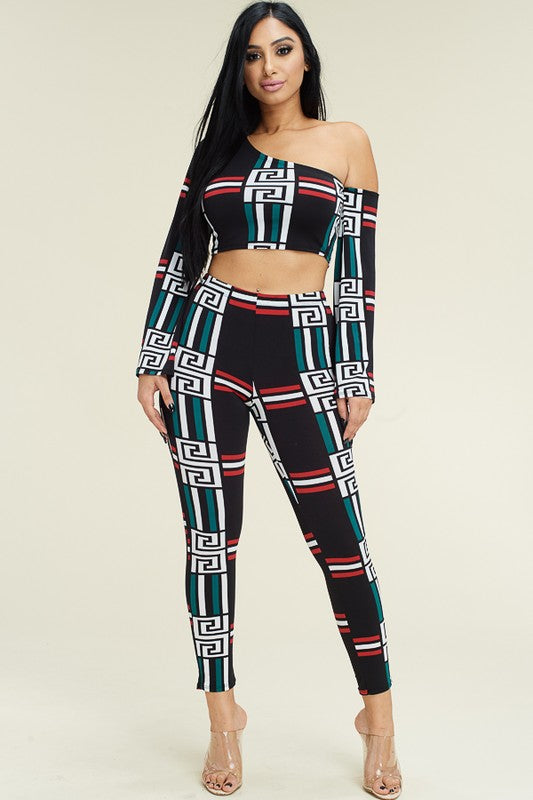 Black Print Bell Sleeve Legging Set