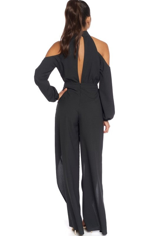 Black Slit Front Jumpsuit