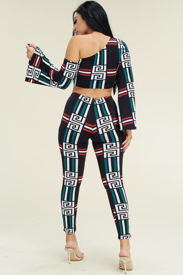 Black Print Bell Sleeve Legging Set