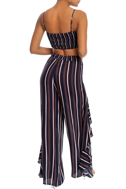 Navy Stripe Ruffle Pant Set