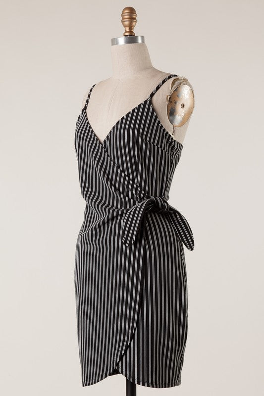 Black & White Striped Wrap Dress
