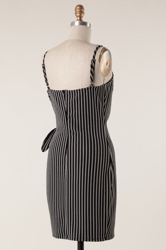 Black & White Striped Wrap Dress