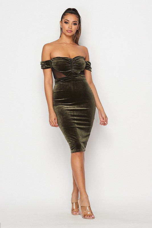 Olive Velvet Bodycon Dress