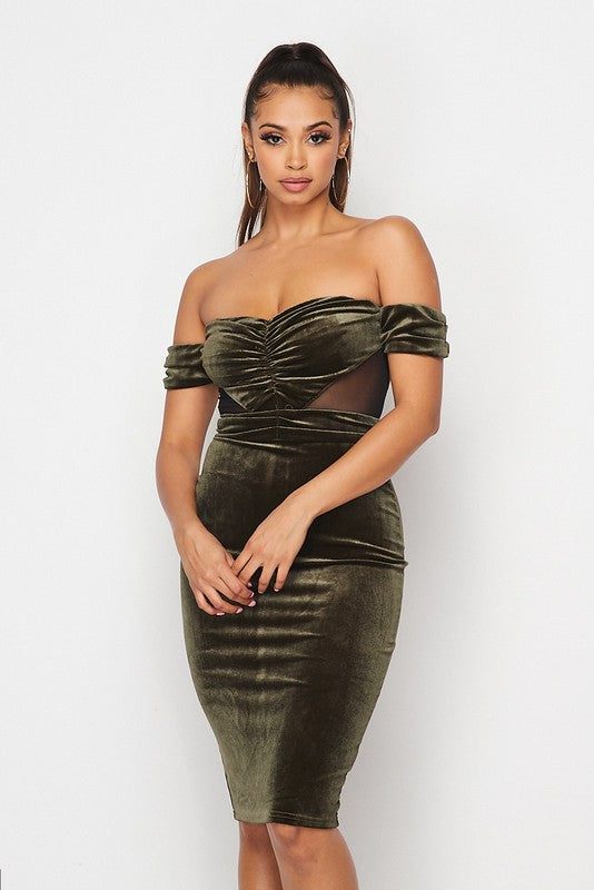 Olive Velvet Bodycon Dress