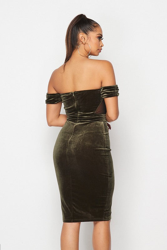 Olive Velvet Bodycon Dress