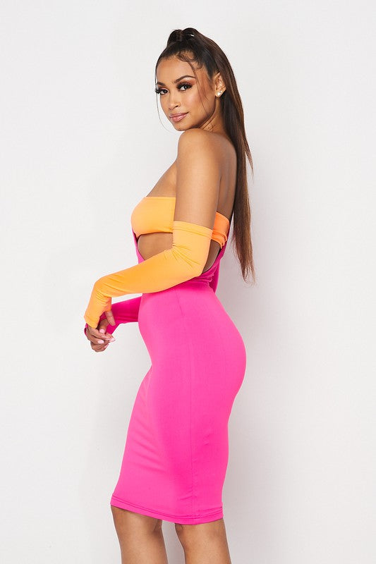 Colorblock Cocktail Midi Dress
