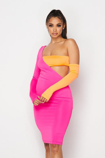 Colorblock Cocktail Midi Dress