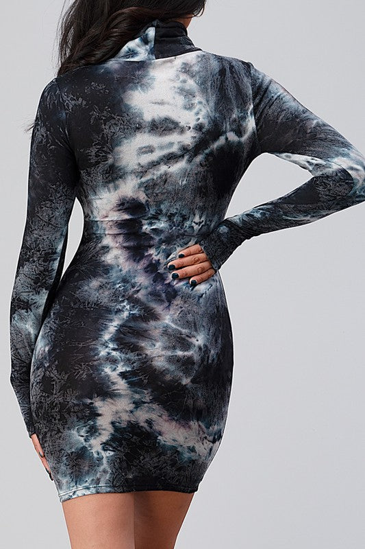 Brushed Print Turtleneck Mini Dress