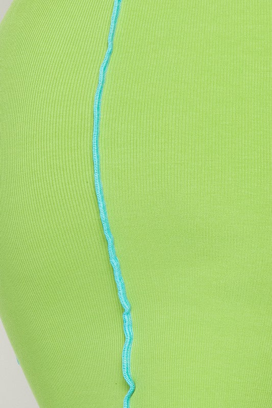 Green Ribbed Dress With Stitch Detailing