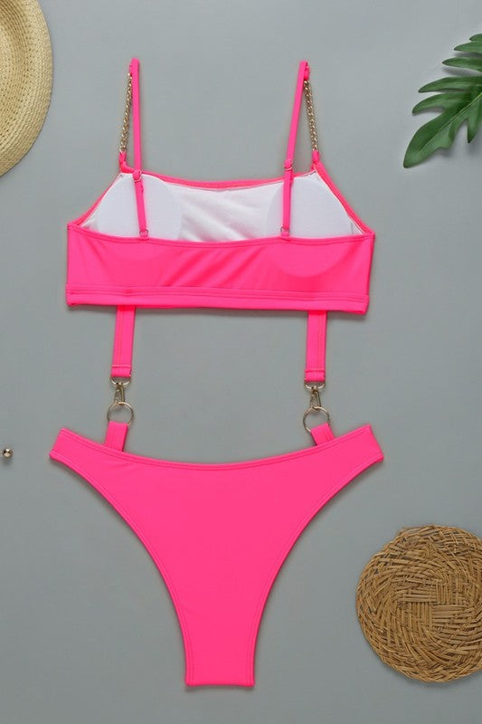 Pink Swim Set With Chain Straps