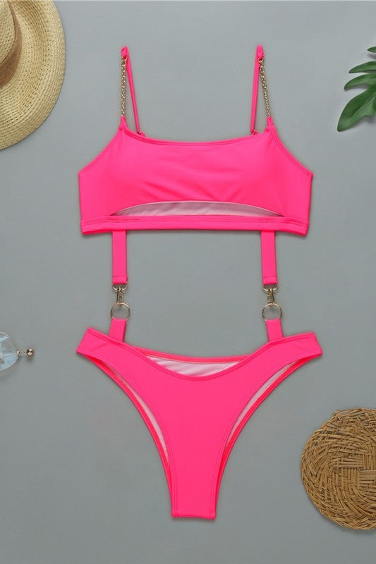 Pink Swim Set With Chain Straps