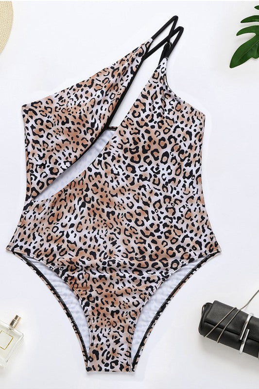 Cheetah Print One Shoulder One Piece