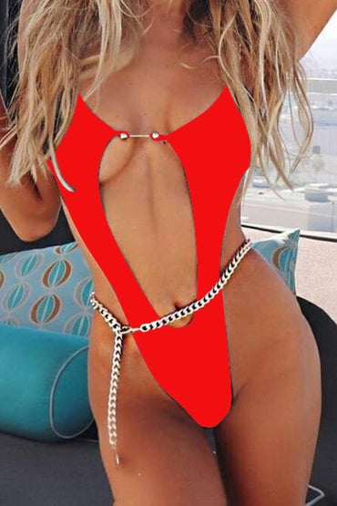 Red One Piece With Chain Belt