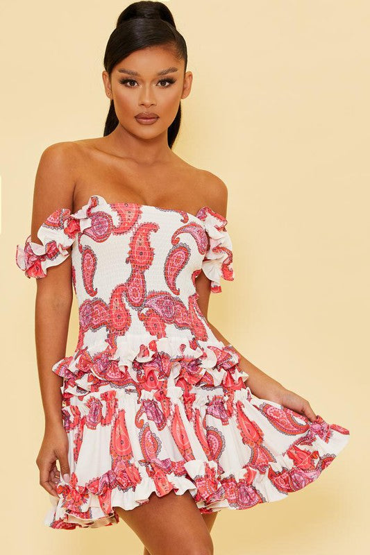 Paisley Scrunch Mini Dress