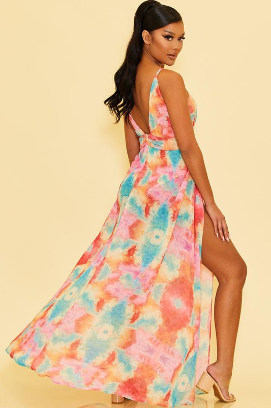 Tie Dye Summer Slit Maxi Dress