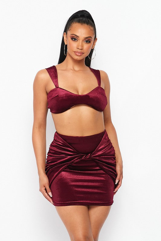 Burgundy Velvet Skirt Set