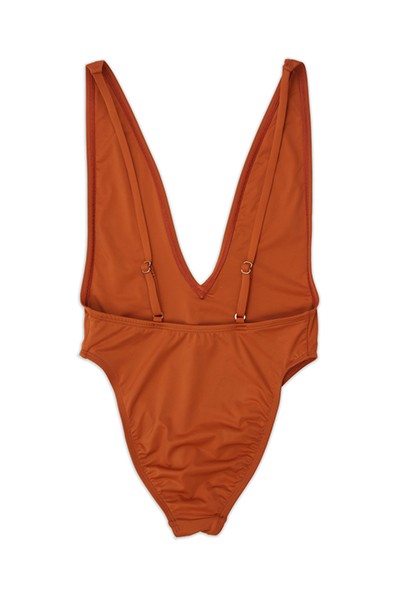 High Cut Low V-Neck One Piece Swimsuit - Rust