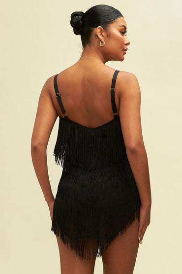 Fringin' Mini Dress in Black