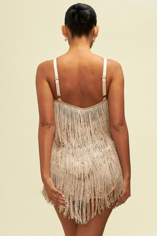 Fringin' Mini Dress in Rose Gold