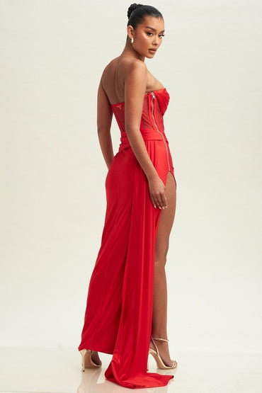 Red Mesh Corset Gown