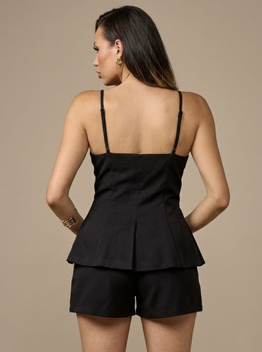 Women's Linen Tailored Short Set - 2 Piece Button Up Vest & Shorts