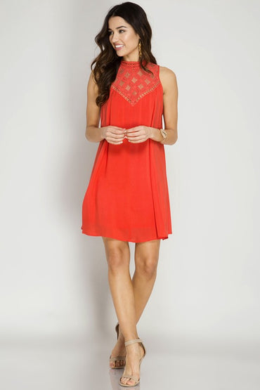Tomato High Neck Swing Dress