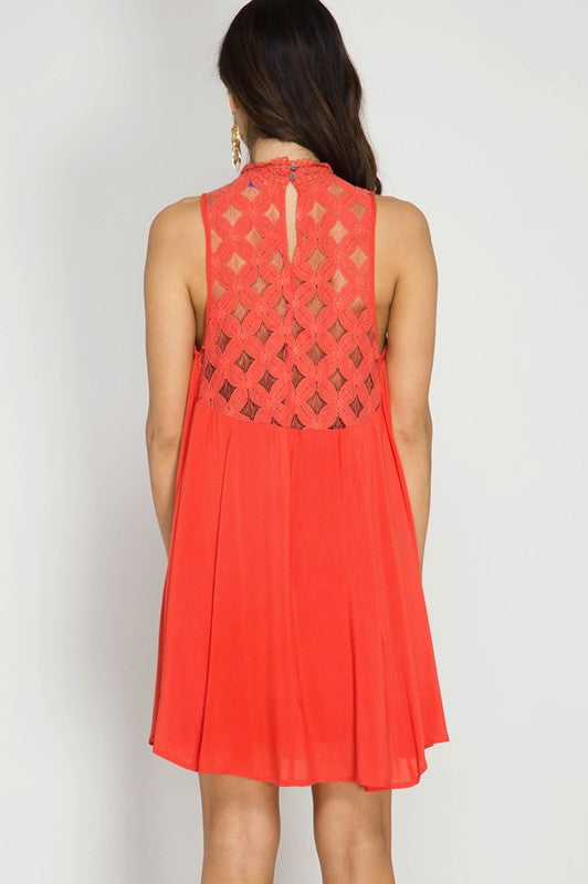 Tomato High Neck Swing Dress