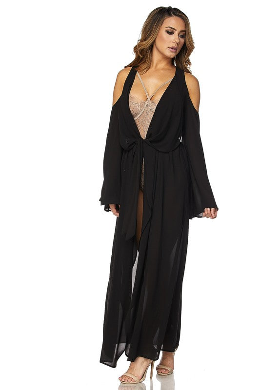 Black Cold Shoulder Maxi Duster