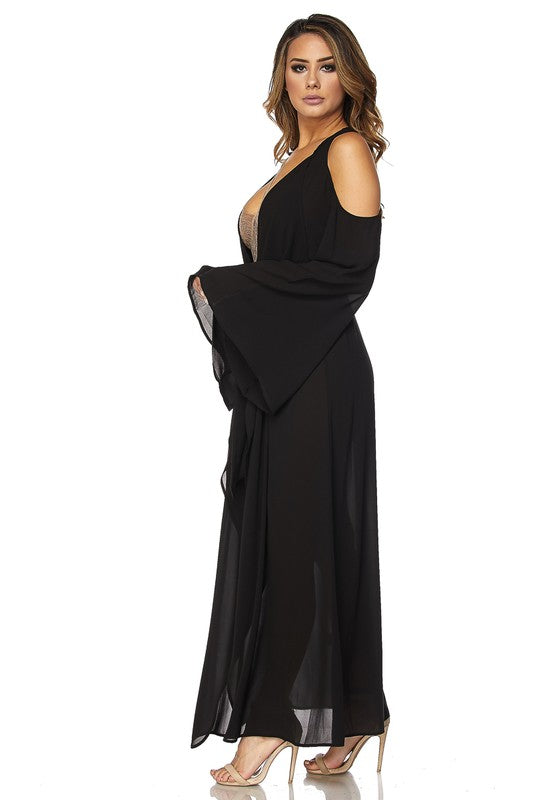 Black Cold Shoulder Maxi Duster