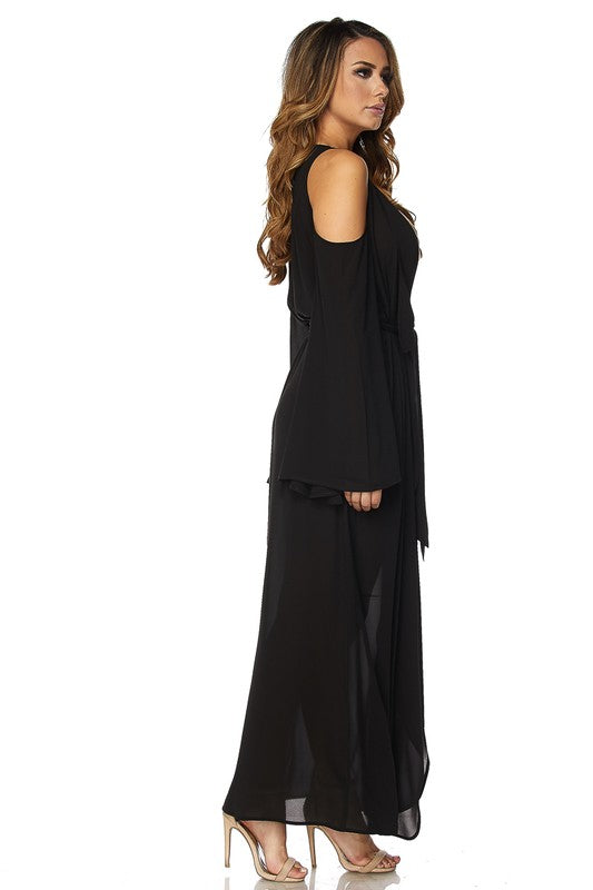 Black Cold Shoulder Maxi Duster