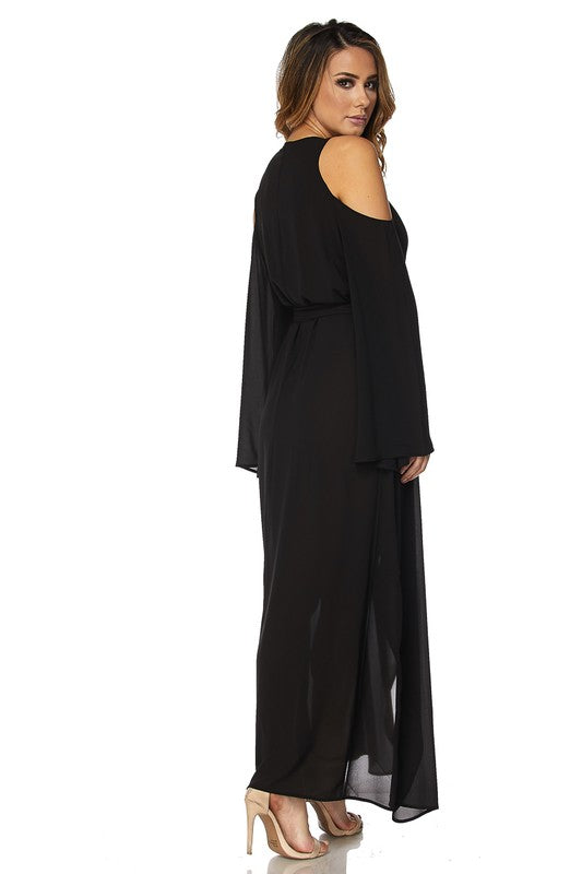 Black Cold Shoulder Maxi Duster