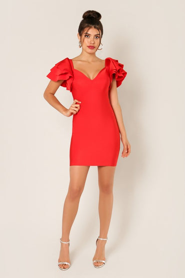 Tiered Ruffle Sleeves Bandage Dress