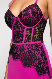 Fuchsia Scalloped Lace Bustier Dress