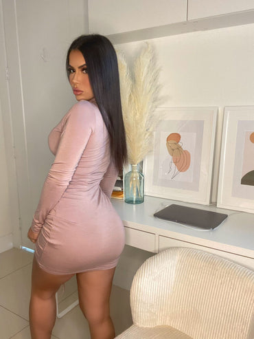 Ruched Front High Neck Mini Dress