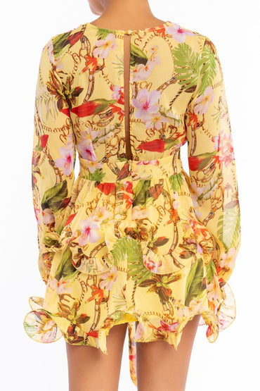 Chain Print Frill Hem Mini Dress