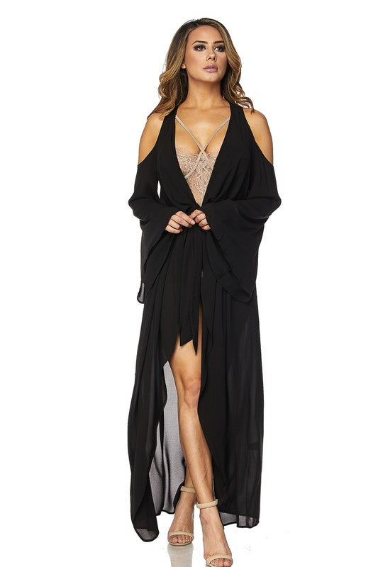 Black Cold Shoulder Maxi Duster