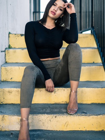 Olive High Waist Suede Leggings