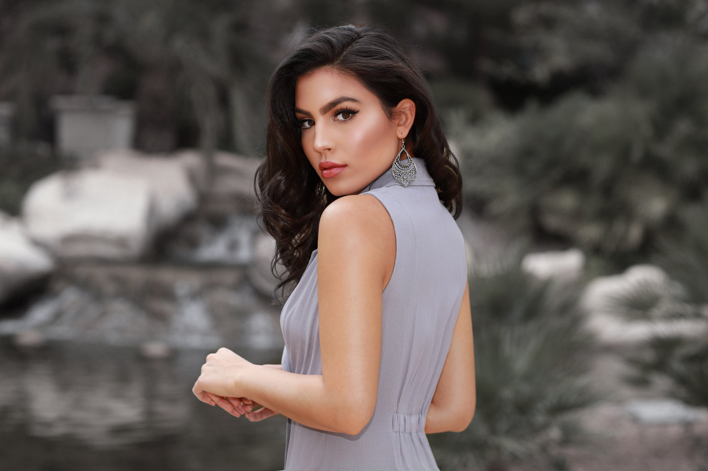 Slate Grey Front Lapel Maxi Dress