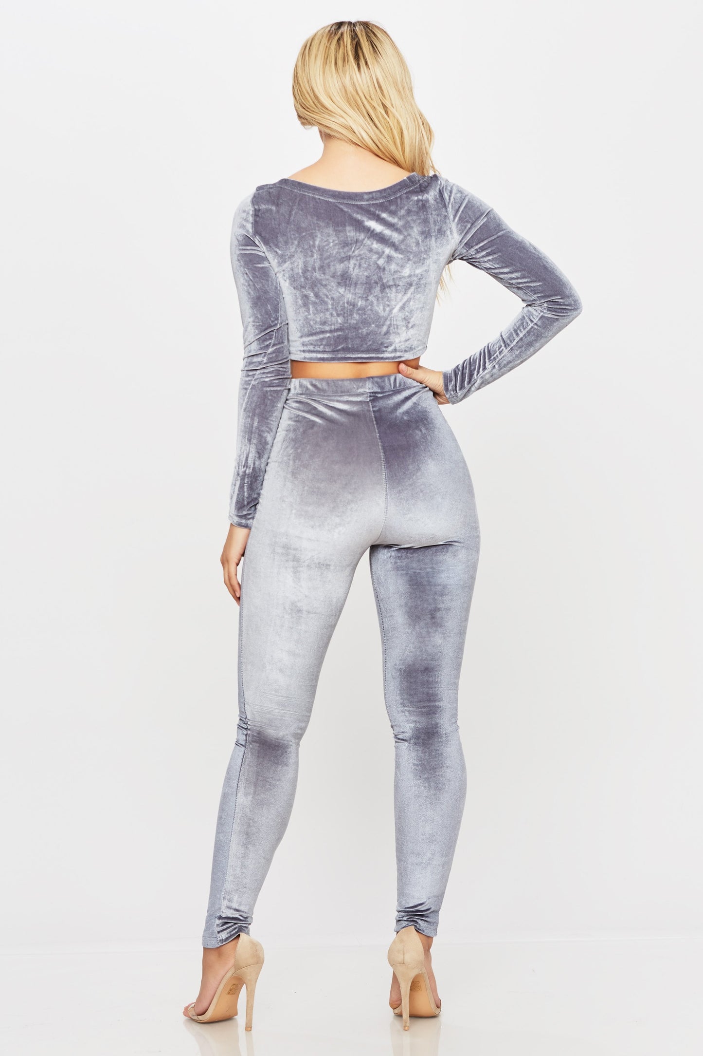 Grey Velvet Two Piece Set