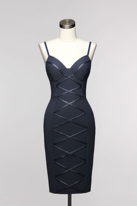 Navy Midi Bustier Dress