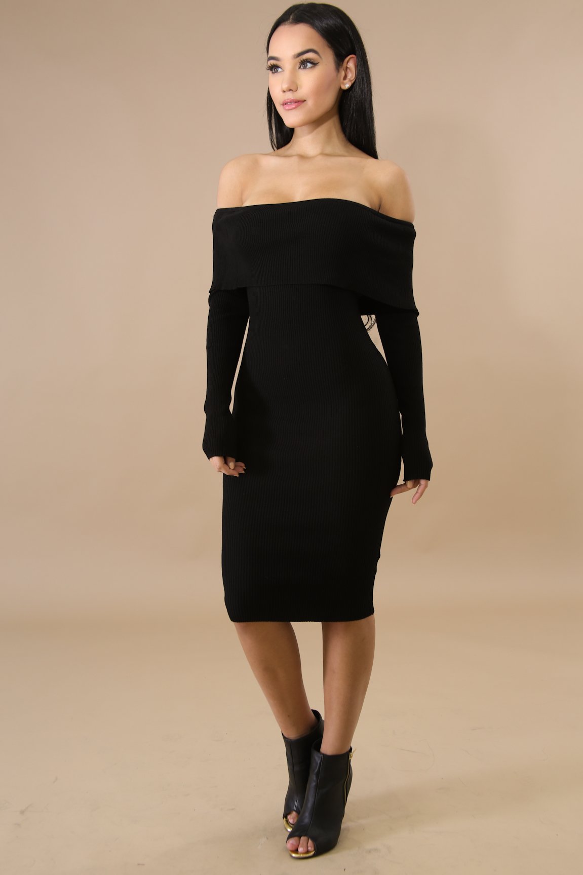 Black Off Shoulder Long Sleeve Dress Black Off Shoulder Long Sleeve Dress