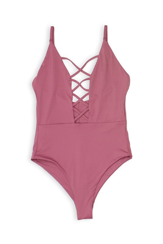 Mauve Caged Front One Piece
