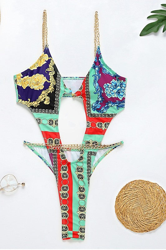 Regal Print One Piece With Chain Belt
