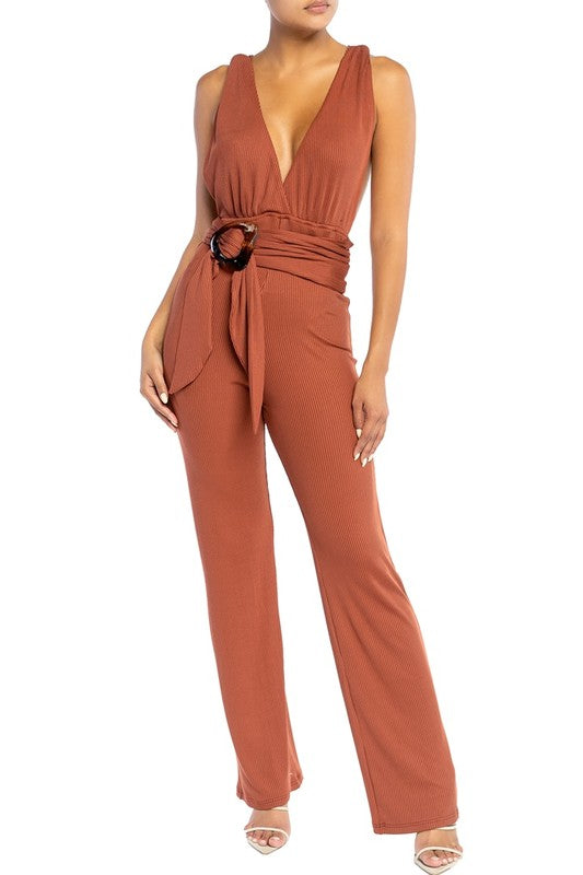 Sexy Rust Halter Self-Tie Jumpsuit