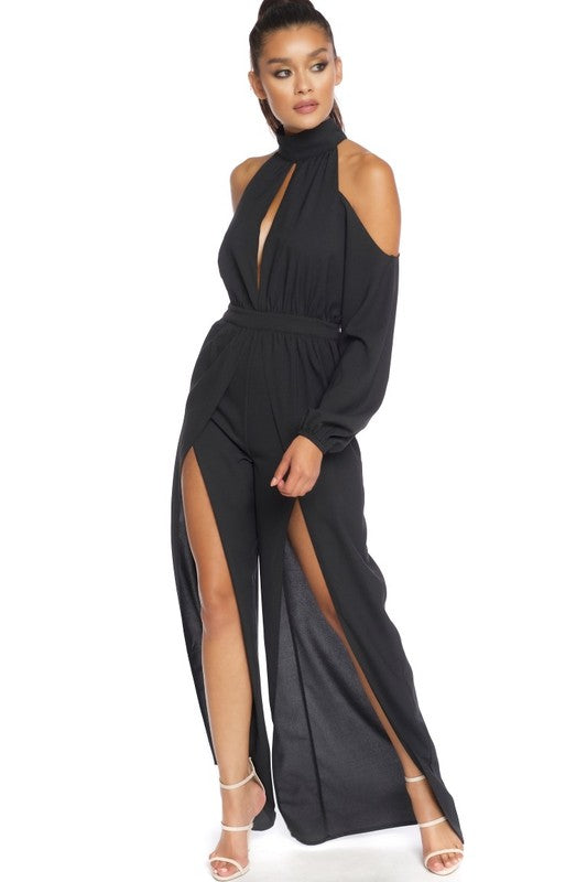 Black Slit Front Jumpsuit