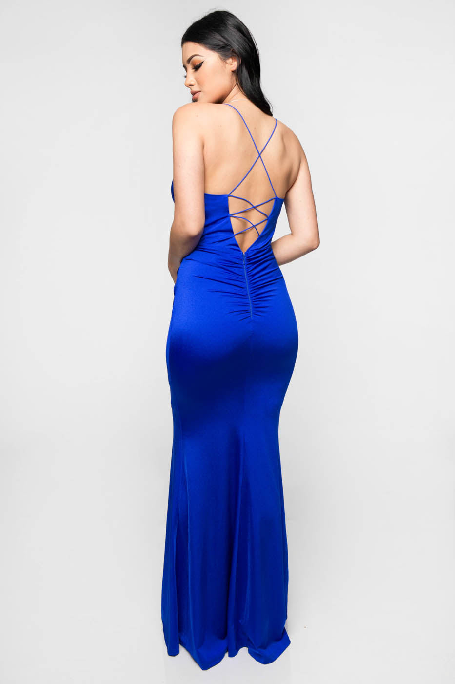 Royal Tie Knot Satin Maxi Gown