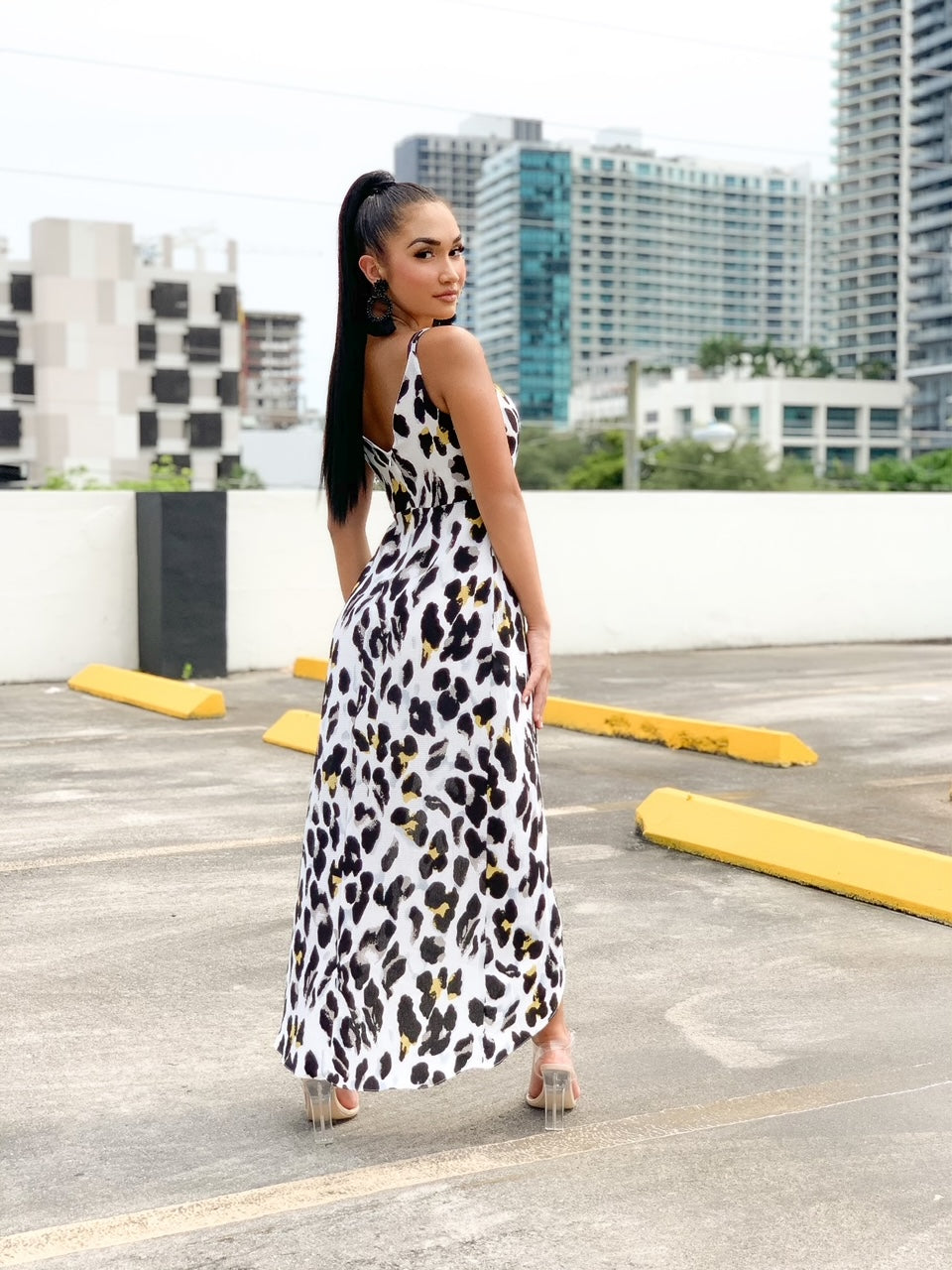 Animal Print High-Low Midi Dress