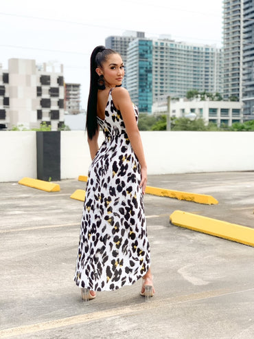 Animal Print High-Low Midi Dress