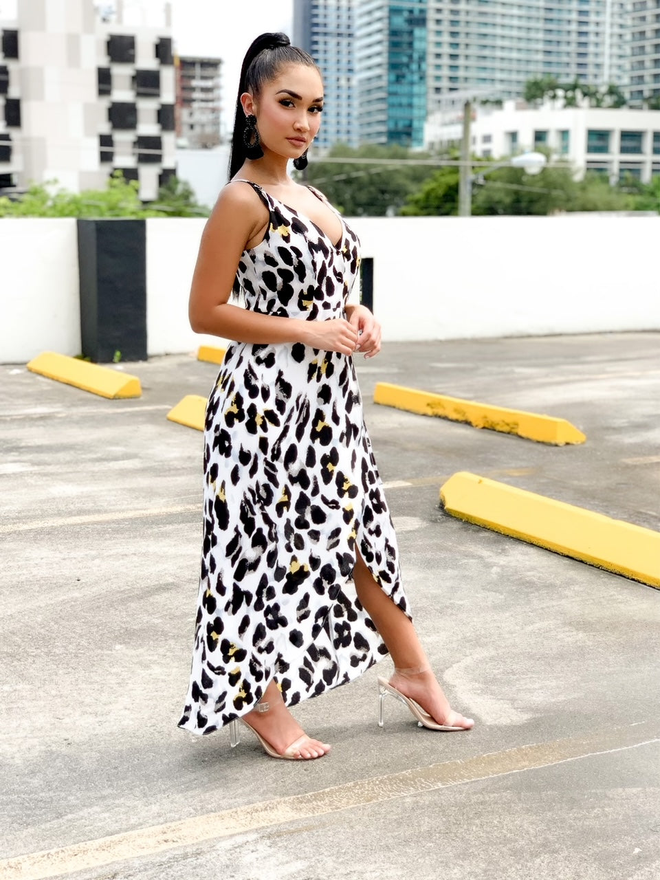 Animal Print High-Low Midi Dress