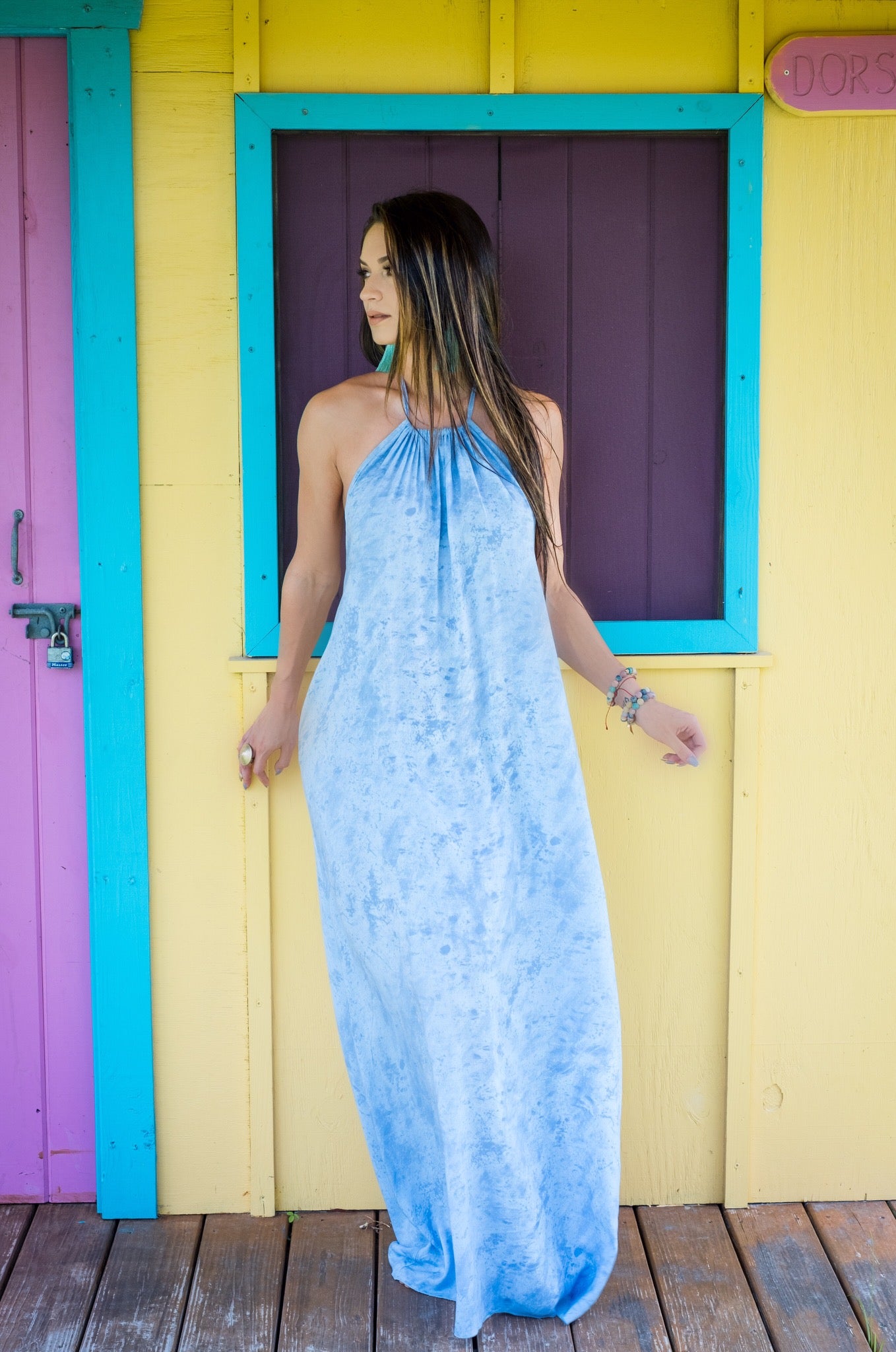 Chambray Open Back Maxi Dress